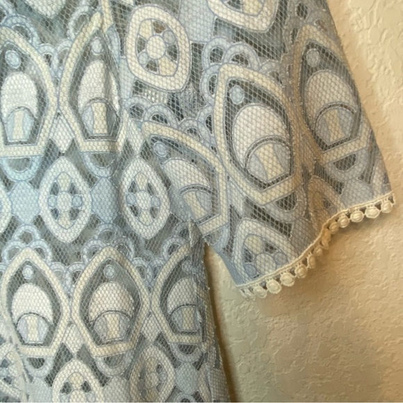 HD in Paris Anthropologie Paris Blue Cream French Lace Peplum Blouse SZ 0 - Picture 5 of 13